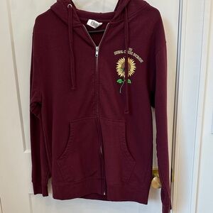 String Cheese Incident Band Burgundy Zip-Up Hoodie with Sunflower design
